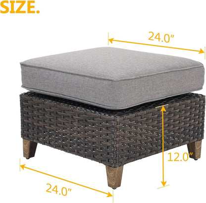 Grand patio Outdoor Patio Ottoman Footstool Rest with Premium Fabric Soft Removable Cushion Wicker Ottoman Seat for Garden Yard Lawn Poolside, Dark Brown