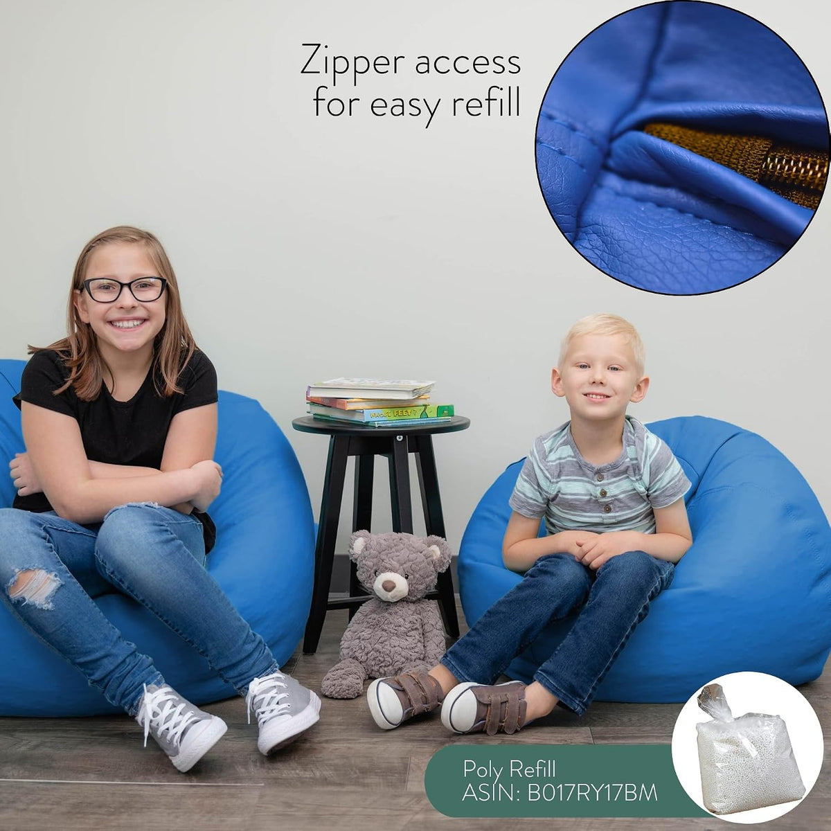 Children's Factory 26" Kids Bean Bag Chairs, Flexible Seating Classroom Furniture, Beanbag Ideal for Boy/Girl Toddler Daycare or Playroom, Deep Water (CF610-035)