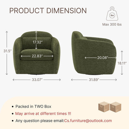 360° Swivel Accent Chair Set of 2, Comfy Upholstered Barrel Chairs with Pillow, High Back for Bedroom Living Room, Reading Room,Moss Green