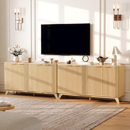 VINGLI 55" Buffet Cabinet with Storage, Fluted 4 Doors Sideboard Cabinet with Adjustable Shelves, Modern Storage Cabinet with Doors for Kitchen, Dining Room & Living Room, Natural Oak