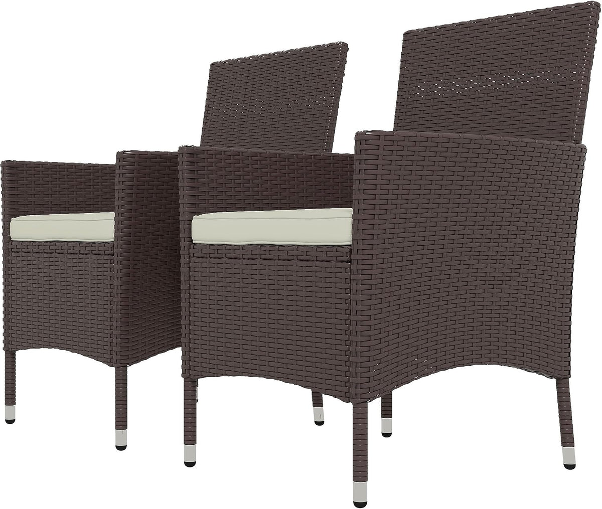 Rattan Dining Chairs, 2 PCS Patio Wicker Chairs Set with Cushions and Anti-Slip Feet, Stackable Outdoor Seating for Backyard Garden Lawn Deck, Dark Coffee