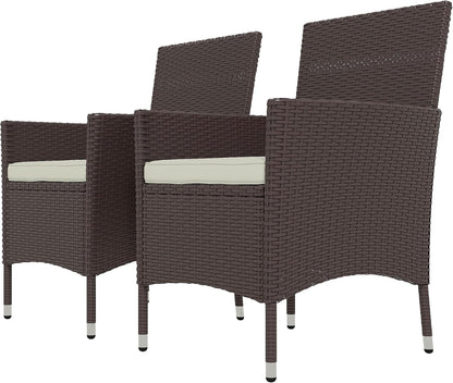 Rattan Dining Chairs, 2 PCS Patio Wicker Chairs Set with Cushions and Anti-Slip Feet, Stackable Outdoor Seating for Backyard Garden Lawn Deck, Dark Coffee