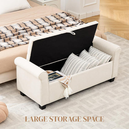 49" End of Bed Storage Bench for Bedroom, Upholstered Storage Ottoman | Easy Assembly with Instructions, Pet Friendly, Polyester Fabric Ottoman Bench for Bedroom, Living Room, Window, Entryway