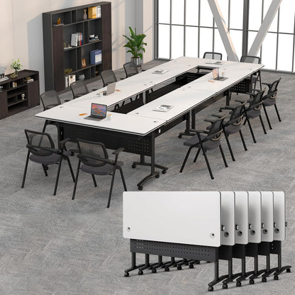 Conference Tables On Wheels,6 Pack Modular Folding Conference Room Table Mobile Meeting Training Table for Office,Modern Rolling Seminar Tables for School,Classroom(70.8" L * 23.6" W *29.5" H, 4)