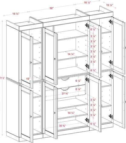 Palace Imports Solid Wood Storage Cabinet - 71.5" Tall, 65" Wide Freestanding Kitchen Pantry with 2-Drawer Kit & Adjustable Shelves – Green, Renewable Eco-Friendly 100% Wood, Made in Brazil