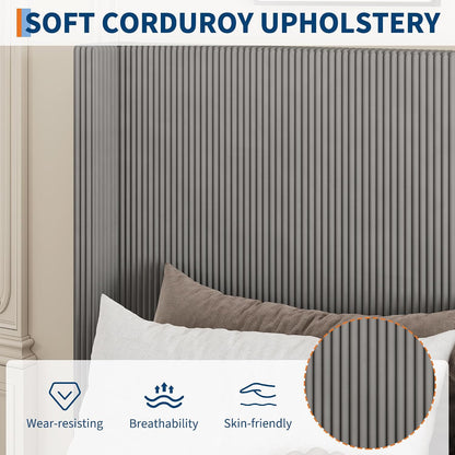 King Bed Frame with 4 Storage Drawers, Corduroy Upholstered Platform Bed
