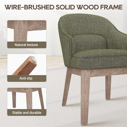 MALOL Dining Chairs Set of 4 with Lumbar Support,Fabric Upholstered Kitchen Chairs with Wooden Legs,Green