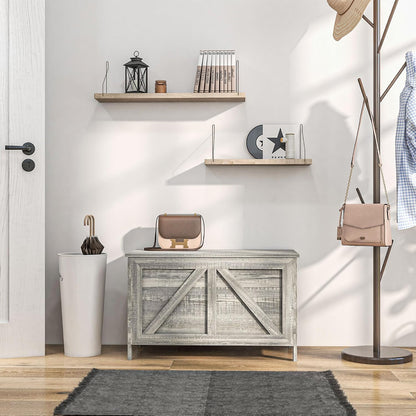 HOMCOM 30" Farmhouse Storage Bench Lift Top Storage Chest in Light Gray | Safety Hinge, Open Up 100°, Wooden Trunk, Bedroom, Entryway, Living Room