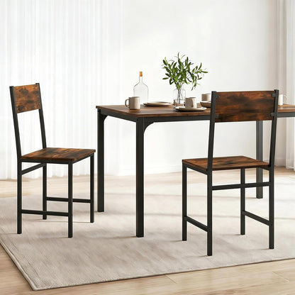 Industrial Dining Chairs Set of 4, Wooden Kitchen Chairs with Slanted Backrests & Metal Legs, 330lb Capacity, Easy to Assemble, Farmhouse Dinner Seats for Living Room, Restaurant , Rustic Brown