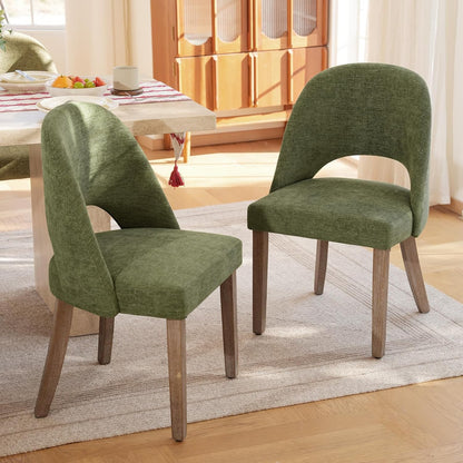 Wooden Dining Chairs Set of 2, Upholstered Modern Chenille Dining Room Chair Kitchen Chairs, Comfy Farmhouse Dinner Chair for Kitchen Dining Room, Green