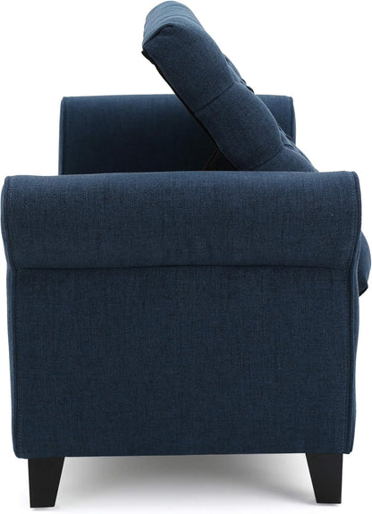 ‎GDF Studio Keiko Fabric Armed Storage Bench, Dark Blue, Dimensions: 19.75”D x 50.00”W x 20.5”H