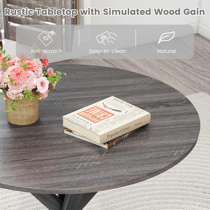 GOFLAME 36” Round Dining Table for 4 People, Wooden Kitchen Table with Intersecting Trestle Legs, Farmhouse Dinner Table for Dining Room, Living Room, Restaurant, Small Space, Dark Grey