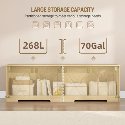 Hzuaneri 59" Boho Storage Chest and Bench | 70 Gal | 330lb Seat | Soft-Close Hinges | Camel Yellow | Shoe and Blanket Storage for Bedroom, Living Room, Entryway | Easy Assembly | SB15002Y