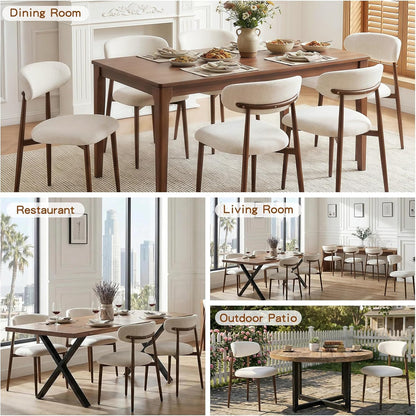 Furniliving Mid Century Modern Dining Chairs Set of 4, 300 lbs Capacity Upholstered Linen Kitchen Chairs with Walnut Grain Metal Legs and Ergonomic Curved Back, Beige