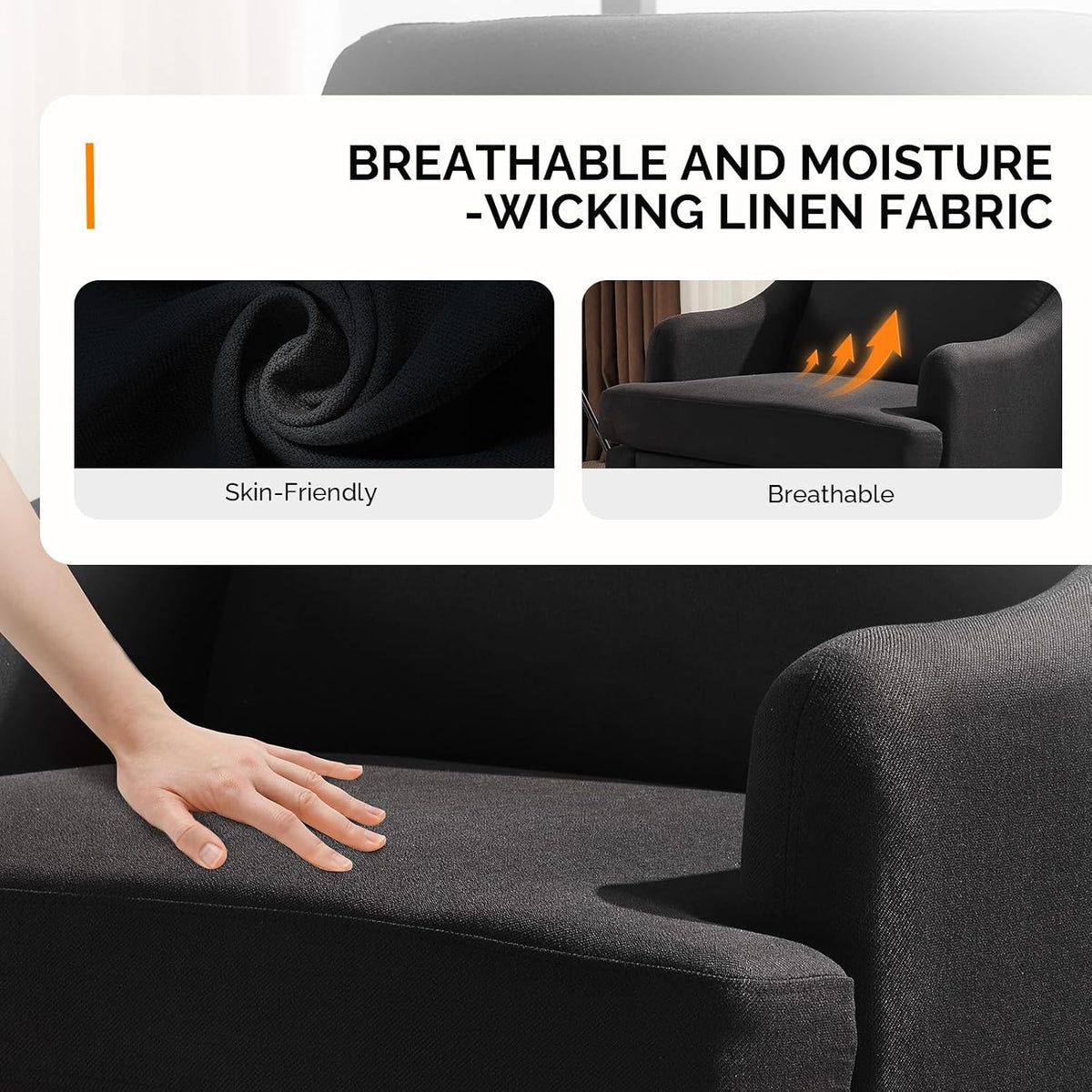 VINGLI Linen Fabric Accent Chairs Set of 2, Grey Modern Upholstered Armchair, Comfy Sofa Chair Living Room Bedroom Furniture for Apartment