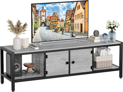 GarveeHome 58 in TV Stand with Storage, Entertainment Center with Adjustable Legs, TV Console up to 65 in, Wooden TV Stand with Open Shelves for Living Room, Bedroom, Light Grey