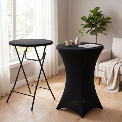 Wenqik 4 Sets 32"x43" High Top Folding Cocktail Tables & Cover,Black | Bar Height Portable Stands with Spandex Covers, Removable Legs for Easy Storage, Ideal for Parties Weddings Events