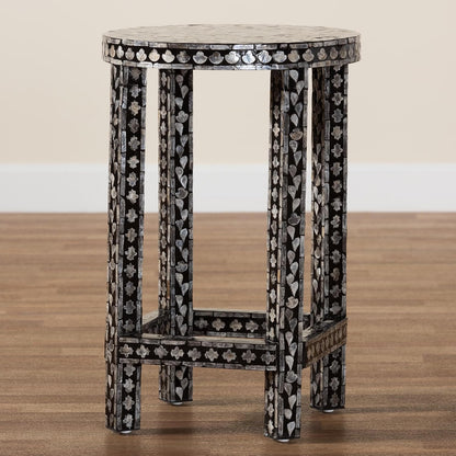 bali & pari Elara Coastal Black and White Mother of Pearl Capiz Shell End Table