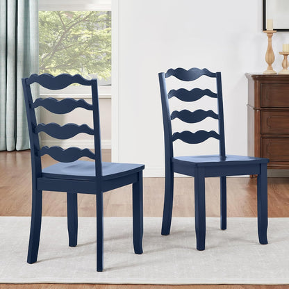 DUHOME Wood Ladder Back Chairs Set of 2,Blue- Wooden Armless Kitchen Chairs with Solid Rubber Wood Legs,Farmhouse Style Space-Saving Dining Chairs Blue