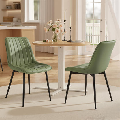 VASAGLE Dining Chairs Set of 2, Upholstered Kitchen Chairs, PU Leather | Steel Legs, Curved Backrest, for Dining Room, Forest Green and Ink Black ULDC090CH02