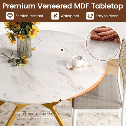 Giantex Folding Dining Table for 4-6 People, 47" Round Drop Leaf Table with Metal Frame, Mid-Century Modern Expandable Kitchen Tables for Small Spaces Dinette Living Room Restaurant (White)