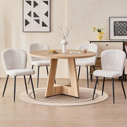 47" Round Dining Table for 4 6 People, [Fanned Base] [1.38" Thick Top] Farmhouse Wood Kitchen Table for Dining Living Room Home, Natural