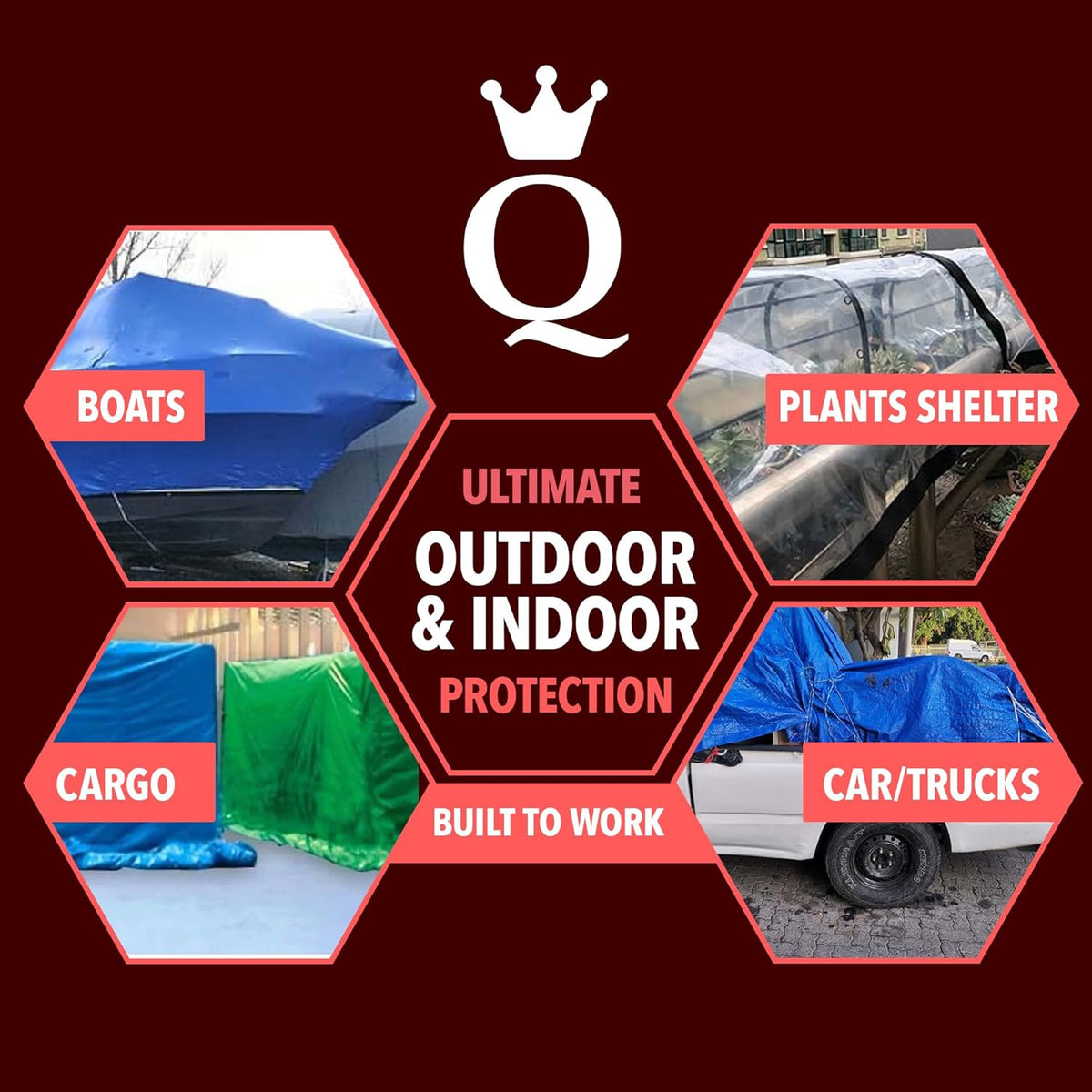 QUEEN OF TARPS | 10x12 Light Duty Tarp Waterproof, 70 GSM is 7 MIL, UV/Tear Resistant Tarp, Camping, Outdoor Furniture, Car, Tents, Painting, Firewood Protection | 10x12, Light Duty