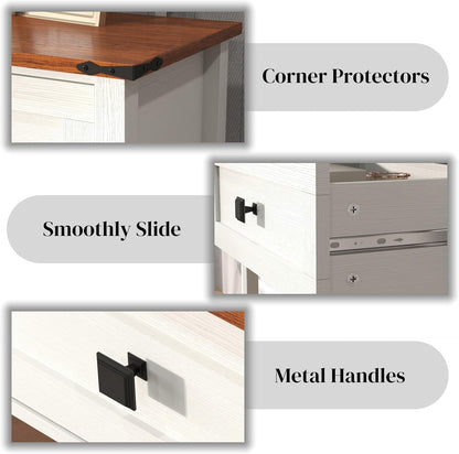 Knocbel Small Console Table with 2 Drawers with Metal Handles, Farmhouse Side Tables with Brown Woodgrain Top and Bottom Shelf for Entryway Living Room, 39.37" W x 11.61" D x 32.08" H, Antique White