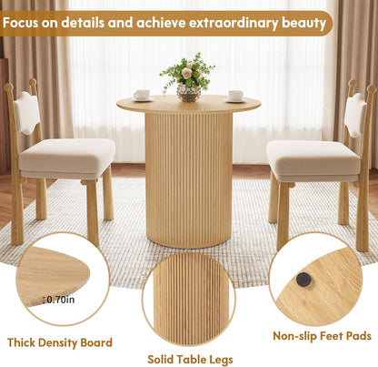 AVZEAR 31.5" Round Dining Table for 2 People, Small Kitchen Dinner Table with Fluted Wood Base, Farmhouse Circle Dining Tables for Home, Kitchen, Dining Room, Living Room (Nature)
