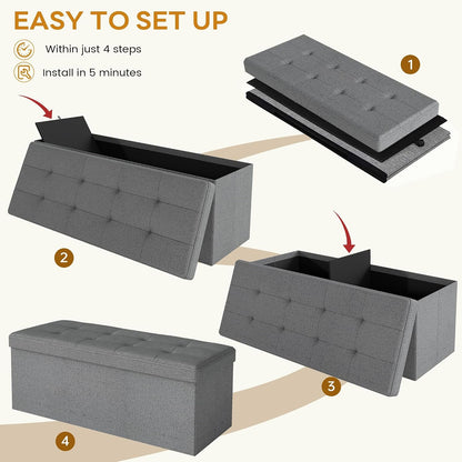 KROFEM 43.5" Folding Storage Ottoman Bench,Rectangle Foot Rest Stool for Living Room and Bedroom Holds 660 lbs,Light Gray