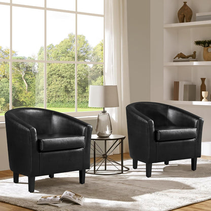 Yaheetech Barrel Chairs Set of 2, Faux Leather Club Armchairs, PU Leather Accent Chairs with Soft Padded Seat for Living Room Bedroom Waiting Reading Room, Black
