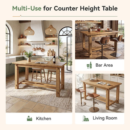 59.05" Solid Wood Home Kitchen Island with Spacious Tabletop | Counter Height Table, Sturdy Frame, Easy to Assemble, Farmhouse Style, Stationary Island for Home, Dining Room, Rustic Brown