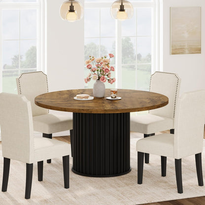 GarveeHome 47" Round Dining Table for 4-6 People, Dining Room Table with Sturdy Waveform Metal Pedestal Base, Farmhouse Circle Kitchen Table for Dining Room, Kitchen