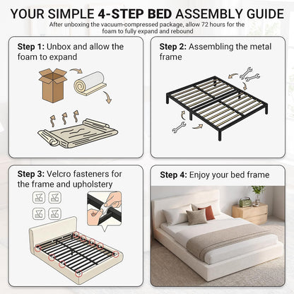 DNYN Queen Cloud Bed Frame with Cushion Headboard and 360° Foam Surround