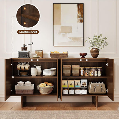 ONBRILL 63" Fluted Sideboard Cabinet with Storage Adjustable Shelves Walnut