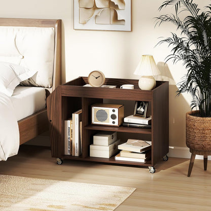 Giantex Rolling End Table with Storage, 3-Tier Side Table with Magazine Rack & Open Shelves, 4 Universal Wheels, Farmhouse Mobile Lateral Filing Cabinet for Study Living Room Bedroom