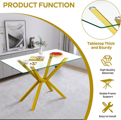 5-Piece 47" Dining Table with 4 PU Leather Chairs, Modern Dining Table Set for 4, Rectangle Kitchen Table with Golden Metal Legs for Dining Room, Kitchen(Black)