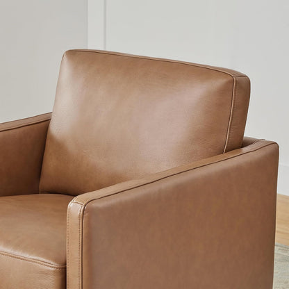 CHITA Genuine Leather Swivel Chair, Wood Frame, Fully Assembled, Saddle