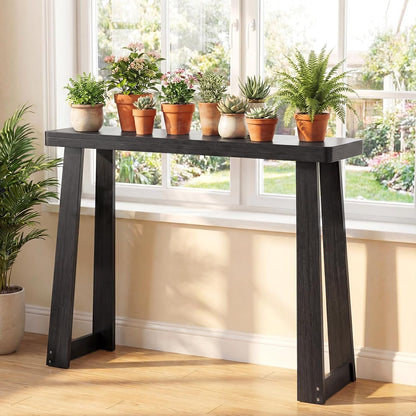 GOFLAME Solid Wood Console Table, 43” Narrow Long Sofa Tables Behind Couch, Rubber Wood, Home Display Accent Table, Farmhouse Entryway Tables for Hallway, Living Room, Foyer, Entry (Black)