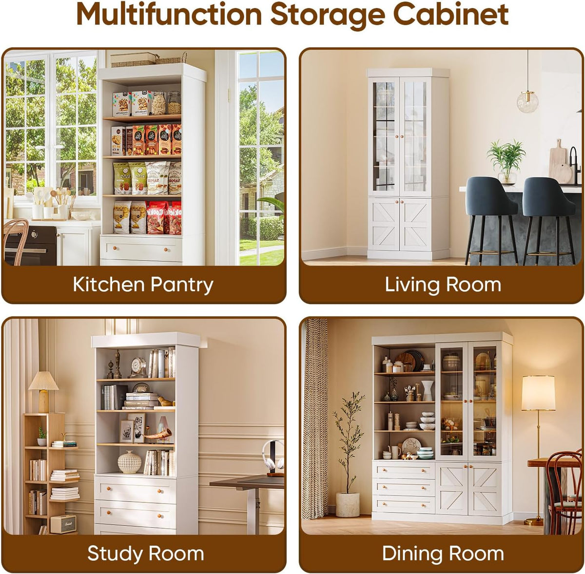 Vyre 71" Tall Farmhouse Kitchen Pantry, Set of 2 Large Storage Cabinets with 3 Drawers, Adjustable Shelves, Wood Versatile Hutch Cabinet for Living Room, Dining Room