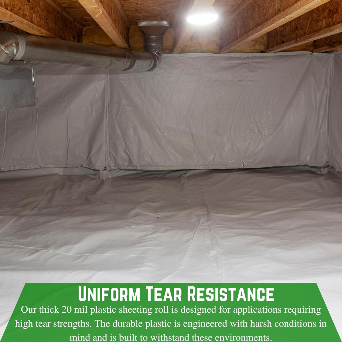 Farm Plastic Supply Crawl Space Vapor Barrier, 20 mil - Thick Plastic Sheeting, Drop Cloth Moisture Barrier for Crawl Space Encapsulation, Heavy Duty Polyethylene, Black & White Panda Film (12' x 50')