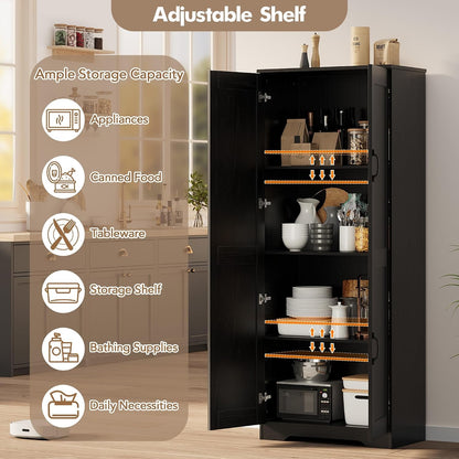 GarveeHome Tall Kitchen Pantry Cabinet, 60 in Storage Cabinet with 2 Doors and Adjustable Shelves, Freestanding Large Utility Storage Cupboard for Dining Room, Bathroom, Living Room, Black