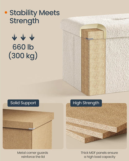 SONGMICS Large Folding Storage Ottoman Bench, 15 x 43 x 15 Inches | Foot Rest Stool, Load up to 660 lb, Cappuccino White and Ink Black, MINOTA Collection ULSF097W01