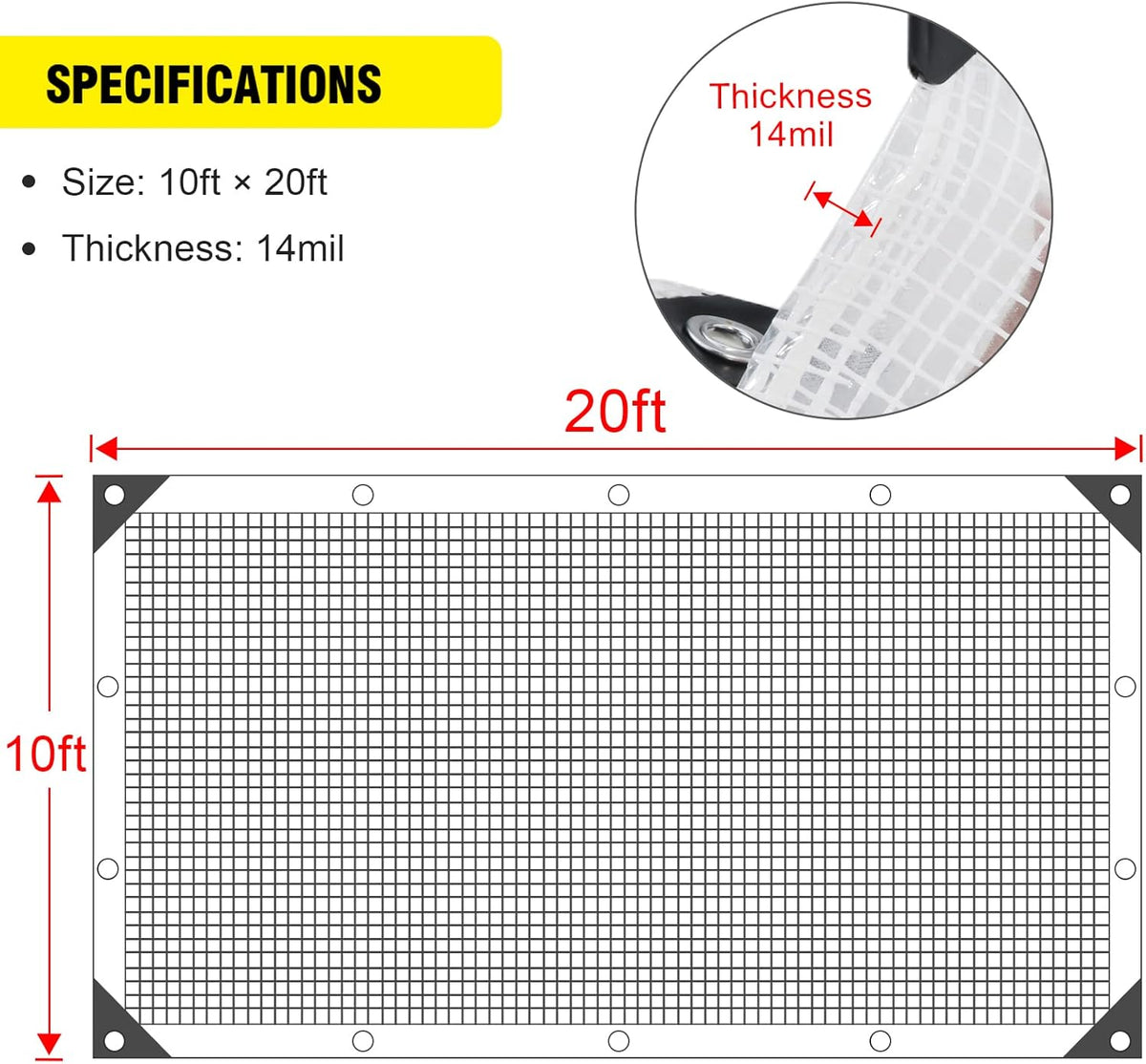 Clear Greenhouse Heavy Duty tarp 14 Mil Clear Waterproof Cover,UV Resistant Poly Tarp with Grommets 10x20ft Superior Strength,for Gardening, Farming, Nursery, Garden