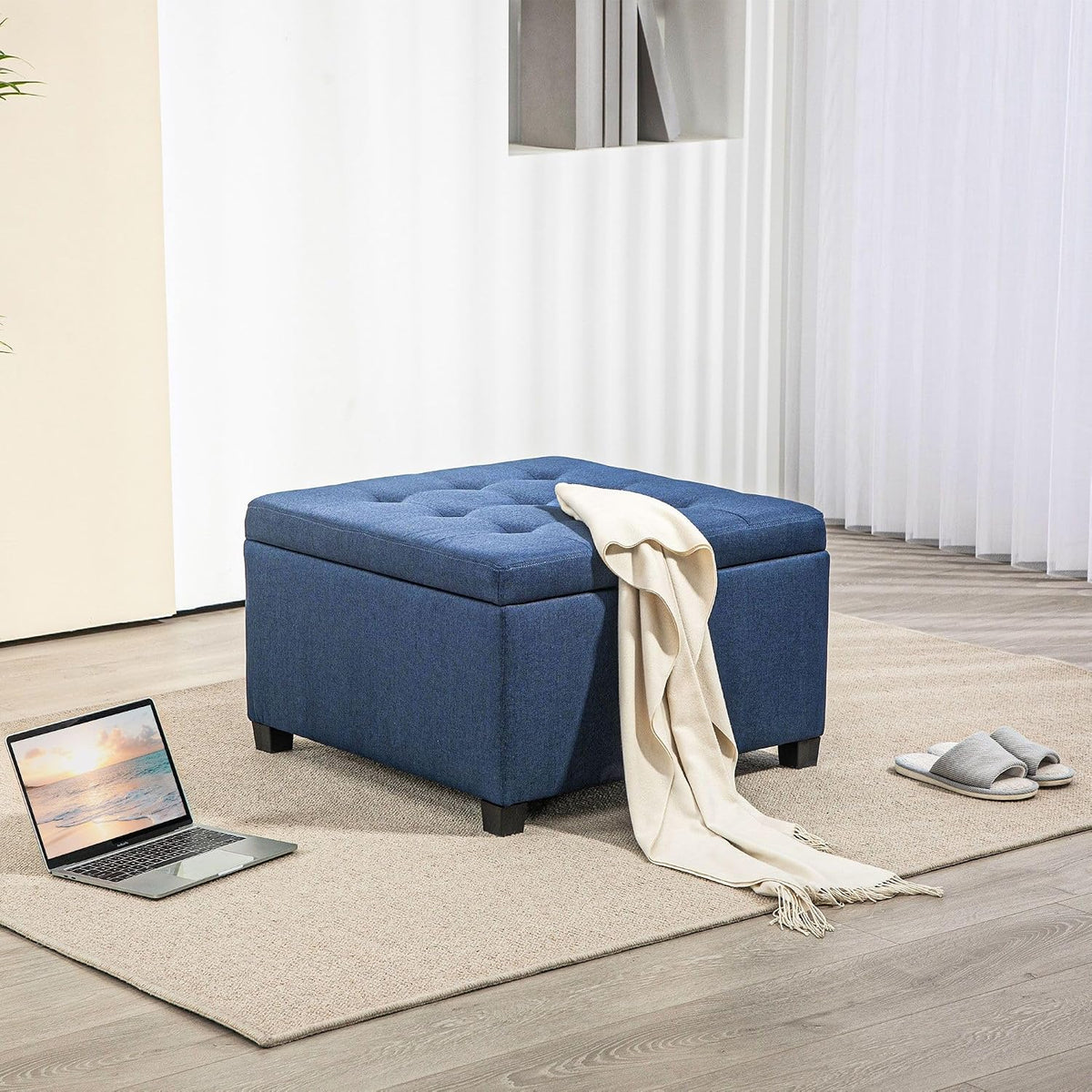 Vintage Storage Ottoman with Flip-Top Seat