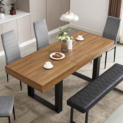 STHOUYN 63”-79” Extendable Dining Room Table, Modern Farmhouse Wooden Kitchen Table, Long Expandable Dining Table for 6 8 10, Large Expanding Tables Conference Tables (Walnut Brown)