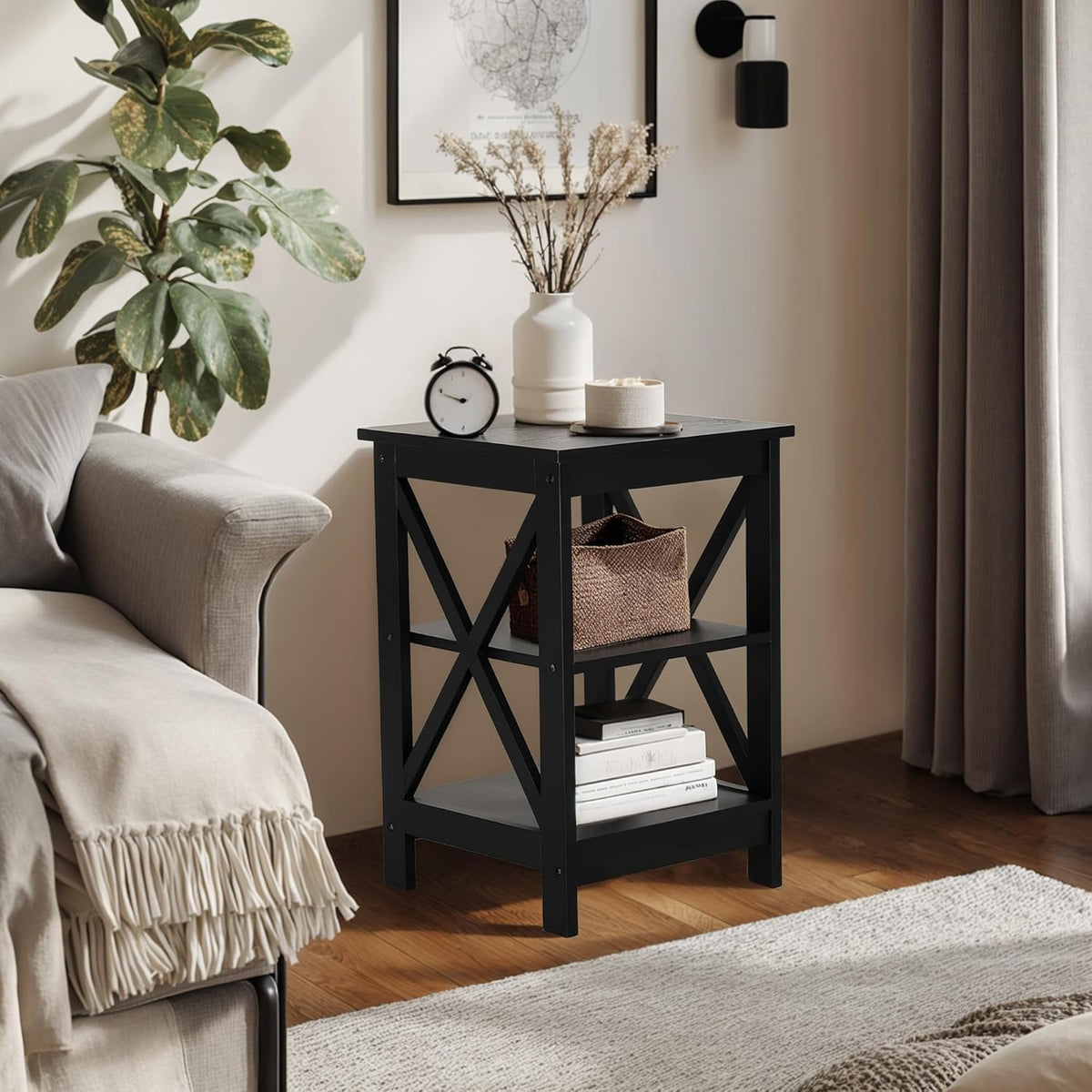 PHI VILLA Black End Table, Side Table for Living Room Set of 2, Nightstand/Bedside Table