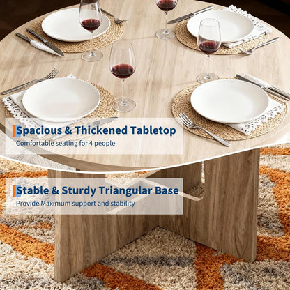 Round Dining Table for 4, 43.3'' Small Kitchen Table with Sturdy Pedestal Base, Wooden Dining Room Tables, Farmhouse Circle Dinner Tables for Living Room, Small Spaces, Space Saving, Natural Wood