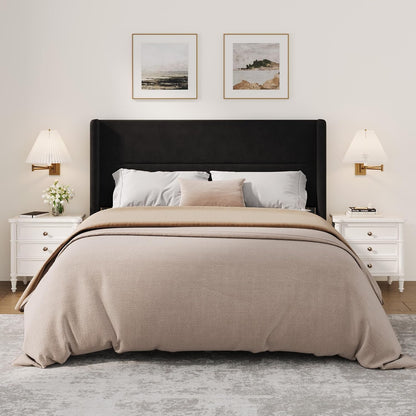 GarveeHome Queen Bed Frame with Wingback Headboard, Velvet Upholstered
