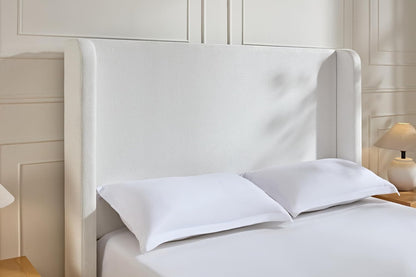 Queen Size Upholstered Bed Frame, 54" High Headboard Carmen Wingback Bed Frames, Tall Headboard Floor Platform Beds, No Box Spring Needed No Noise, Simplicity Minimalist, Cream White